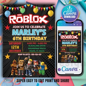 Roblox Birthday Invitation, Roblox Game Party, Roblox Invitation, Kids Roblox Invite, Printable Editable Canva Template, Instant Download