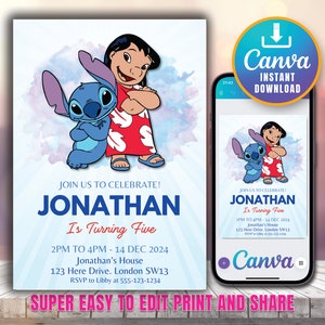 Stitch Birthday Invitation Template Editable Stitch Boys Birthday Invitation Stitch Lilo Birthday Invitation Stitch Invite Canva template