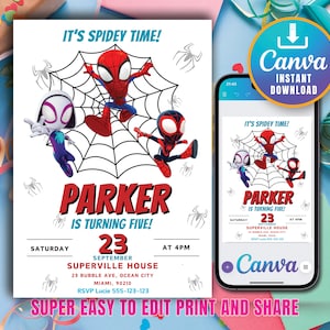 Spidey And His Amazing Friends Birthday Invitation Spidey Invitation Spiderman Superhero Party Boy Invite Instant Digital FULLY EDITABLE