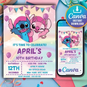 Editable Stitch Birthday Invitation Template, Printable Birthday Party Invitations, Digital Kids Party Invite Template, Boys & Girls Invite