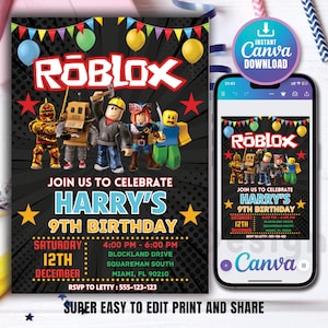 Roblox Birthday Invitation, Roblox Game Party, Roblox Invitation, Kids Roblox Invite, Printable Editable Canva Template, Instant Download