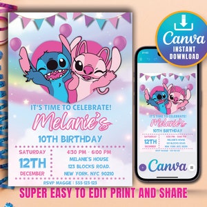 Editable Stitch Birthday Invitation Template, Printable Birthday Party Invitations, Digital Kids Party Invite Template, Boys & Girls Invite