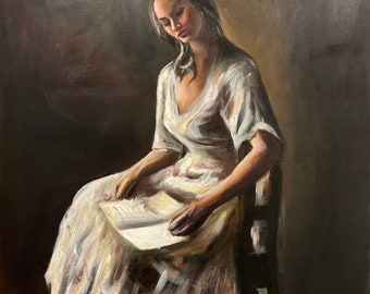 Girl in chair | painting of a girl on chair | realistic figurative acrylic painting