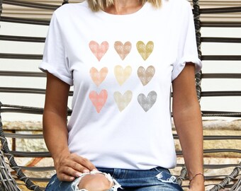Watercolor Hearts T-Shirt – Vintage Style Bella Canvas Tee for Women