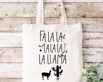 Falalalala Llama Christmas Cotton Tote Bag