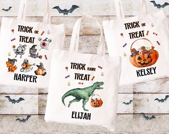 Personalized Halloween Tote Bag T-rex | Trick or Treat Candy Bag