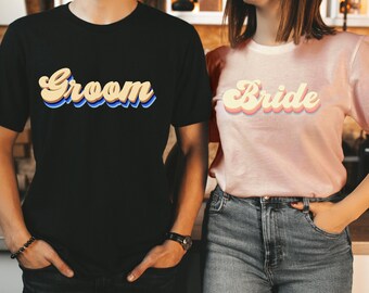 Retro Bride and Groom Matching T-shirts, Newlyweds Shirts
