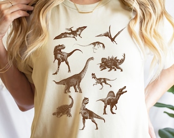 Vintage Style Dinosaur Print Shirt, Paleontology Trex Tee