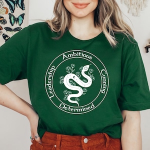 Serpent House Shirt with Florals | Witchy HP Shirt | Wizard School Shirt | Universal Vacation Shirt | Potter Ambitious House Shirt