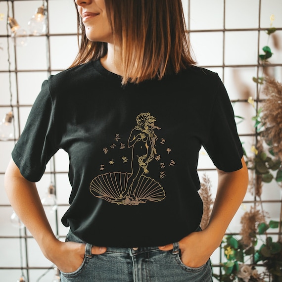 Birth of Venus Fine Line Art T-Shirt, Dark Academia Greek Mythology Tee