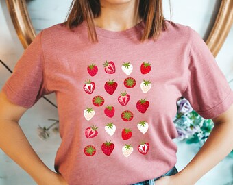 Strawberry Graphic Tee, Fruity Summer Shirt, Vintage Style
