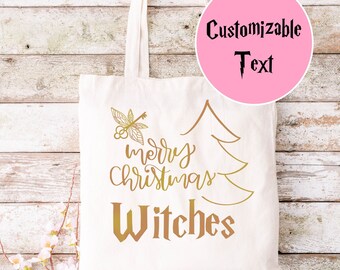 Customizable Merry Christmas Witches Tote Bag | Wizard Gift