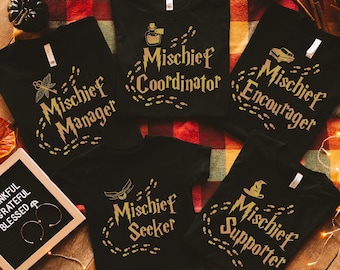 Mischief Manager Customizable HP Shirts, Wizard School Squad Shirts, Pottery Family Shirts, Matching Wizard Christmas Shirts
