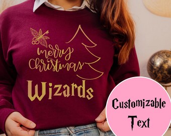 Customizable Merry Christmas Wizards Sweatshirt, Potterhead Gift