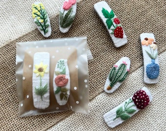 Floral Embroidery Hair Clip, Hand Embroidered Barrette, Handmade Fabric Hair Clip for Women/Teen/Girls, Linen Hair Clip, Gift for Her.