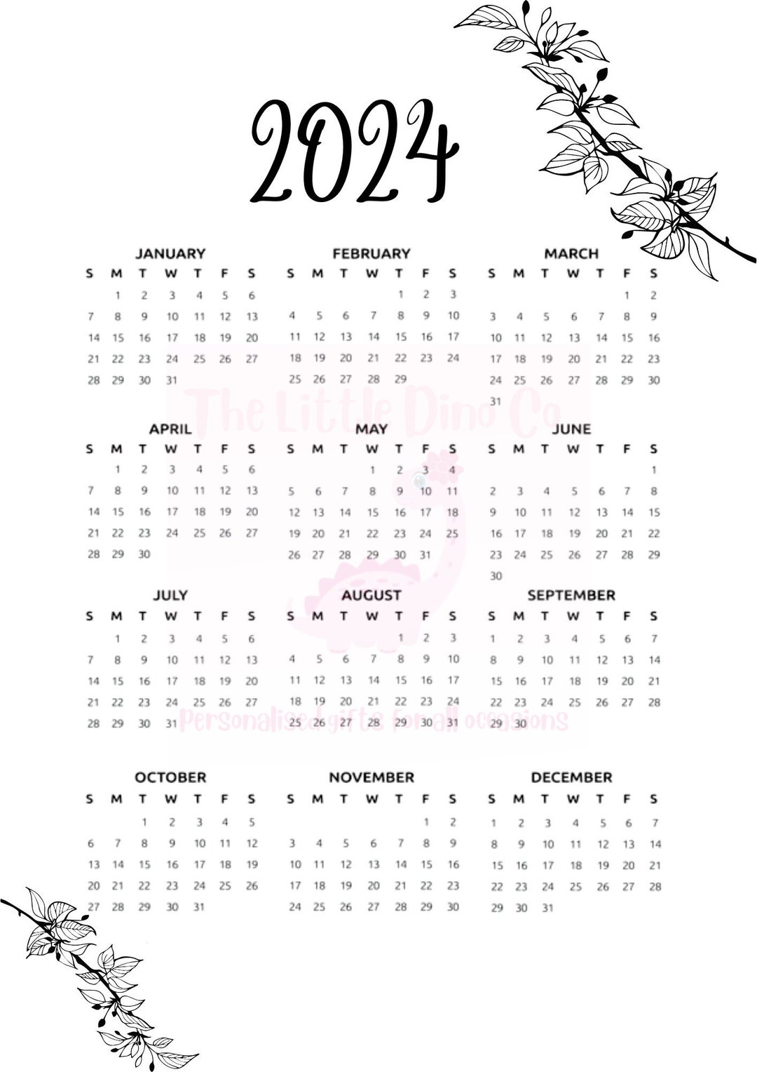 Printable 2024 Calendar PDF Calendar Year to View 2024 2024 Etsy