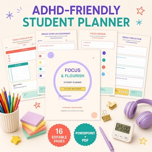 ADHD Student Planner, Executive Function School Organizer, Homework Focus Printable (PowerPoint PDF)