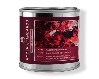 WINE Candle | CABERNET SAUVIGNON Scent | Hand-Poured Gourmet Soy Candles | Non-Toxic Vegan | Metal Tin Candles | Unique Gifts