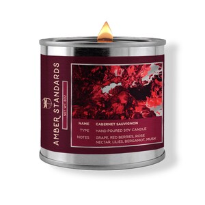 WINE Candle | CABERNET SAUVIGNON Scent | Hand-Poured Gourmet Soy Candles | Non-Toxic Vegan | Metal Tin Candles | Unique Gifts