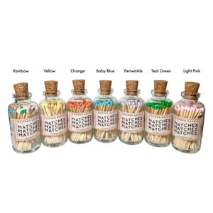 3 in. Safety Matches | Glass Match Bottle | Artisan Matches | Matches In Jar | 50 Colorful Rainbow Wooden Safety Matchstick in Glass Bottle