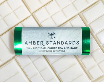 SAGE Wax Melts | White Tea and Sage |  Wax Melt Bars | Fresh | Hand-poured Gourmet Soy Wax | Non-Toxic Vegan | Chocolate Bar | Unique Gifts