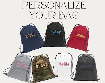 Personalized Embroidered Bag, Cinch Backpack, Personalized Drawstring Bag, Customized Gym Bag, Gym Backpack, Cute Present, Unique Gift