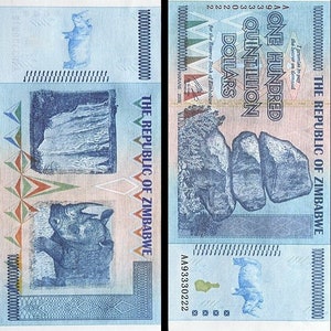 Zimbabwe 2008/One Hundred Quintillion/ Dollar/ AA banknote/ Bank fresh uncirculated