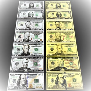Set (14 notes) USA Dollar Banknotes Gold + Silver Plated