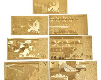 Set (7 bills to choose from) Euro Banknotes Gold Plated