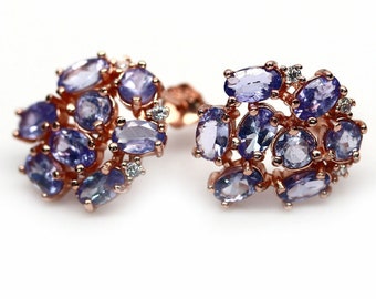 Tanzanite Ohrringe, Naturstein Ohrringe, Rose Gold Plated