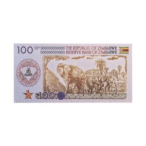 100 Yottalilion Dollar Banknote Zimbabwe Bank Fresh Uncirculated