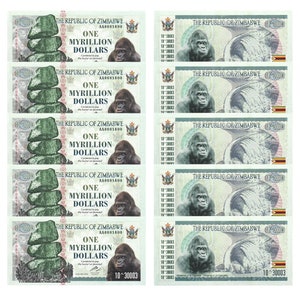 9 different banknotes Zimbabwe bank fresh uncirculated 5 pieces each