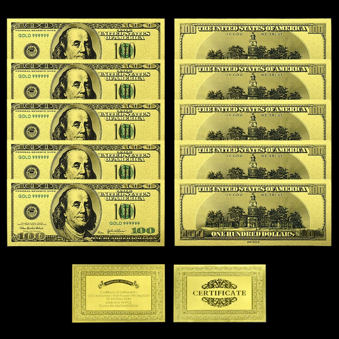 5 Pieces/100 USA Dollars/ Banknotes/ Gold Plated/ Certificate Etsy