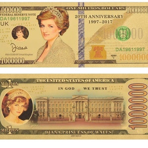 Seltene Dollar Gedenk Banknote Prinzessin Diana Gold Plated