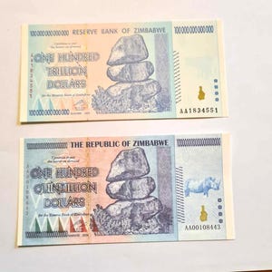 1 x 100 trillion and 1 x 100 quintillion /Zimbabwe/Banknotes 2008/ Bank Fresh/UNC