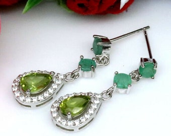 Beautiful natural emeralds and peridot earrings