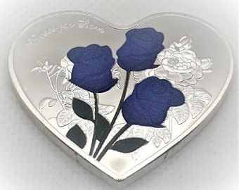 Rozen voor liefde, blauwe rozen, hartmedaille - zeer zeldzaam - verzilverd