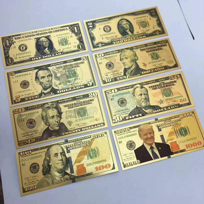 8PCS Gold Dollar Bill Full Set Gold Banknote Colorful USD 1/2/5/10/20/50/100