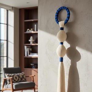 Handmade Macrame Wall Hanging: Black & Blue Boho Decor
