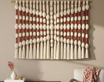 Tapiz de fibra grande para pared, arte textil moderno para pared, decoración de pared tejida a mano, tapiz bohemio neutro para pared, arte textil personalizado.