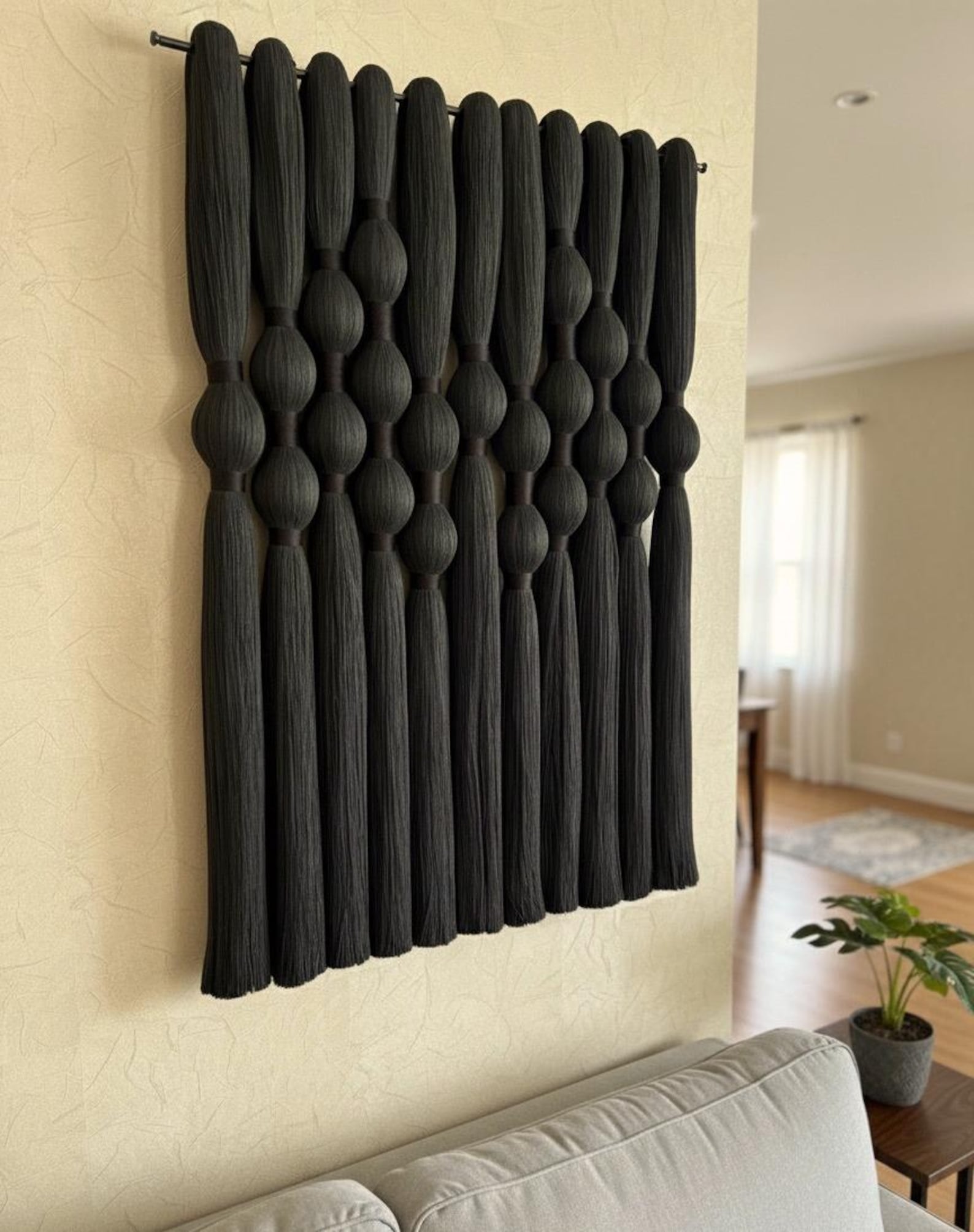 Modern Black Fiber Wall Hanging: Textured Boho Wall Art (60x80 Cm) - Etsy