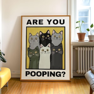 ¿Estás haciendo popó? Póster divertido de gato en el baño: Impresión sin marco con humor de gatito travieso.