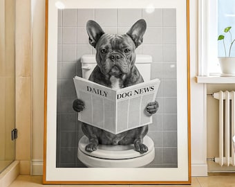 Custom French Bulldog Portrait: Funny Pet Bathroom Art (Digital Download)