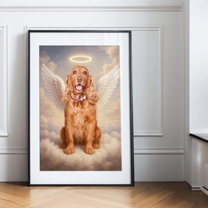 Custom Pet Memorial Portrait Print with Angel Wings & Halo, Pet Loss Artwork, Dog Cat Remembrance Gift, Pet Sympathy Wall Art, Personalized