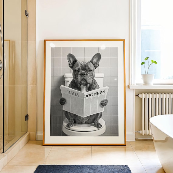 Custom French Bulldog Portrait: Funny Pet Bathroom Art (Digital Download)