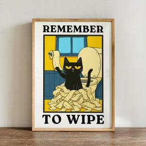 Letrero divertido para el baño: RECUERDA LIMPIAR, póster humorístico sobre papel higiénico, regalo de broma para amantes de las mascotas, decoración original para el hogar, arte mural kawaii humorístico, sin marco