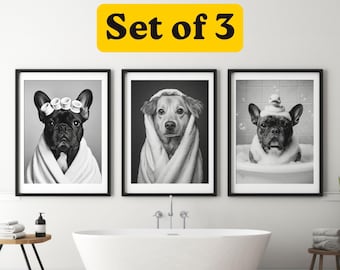 Custom Pet Portrait Set: Funny Bathroom Art (Digital Download, Set of 3)