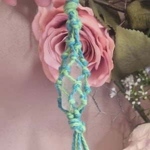 Macrame pouch, macrame crystal holder, car crystal holder, crystal pouch, macrame crystal pouch, crystals, macrame