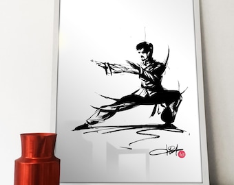 Kung Fu Master in Horse Guard – Original artwork in Chinese ink on paper
