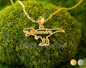 Personalized T-Rex Necklace • Sterling Silver Dinosaur Pendant